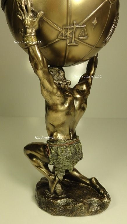 12.75" Greek Atlas God Carrying Earth Trinket Box Statue Sculpture Bronze Finish