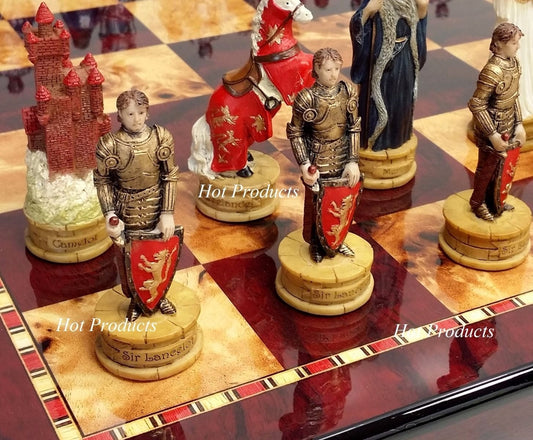 Medieval Times Crusades King Arthur Camelot Knights Chess Set Cherry Color Board