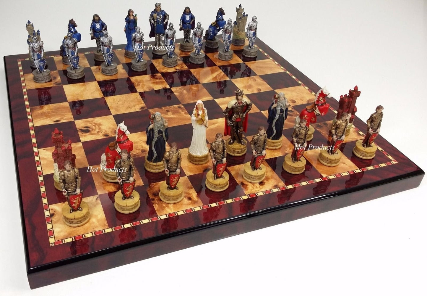 Medieval Times Crusades King Arthur Camelot Knights Chess Set Cherry Color Board