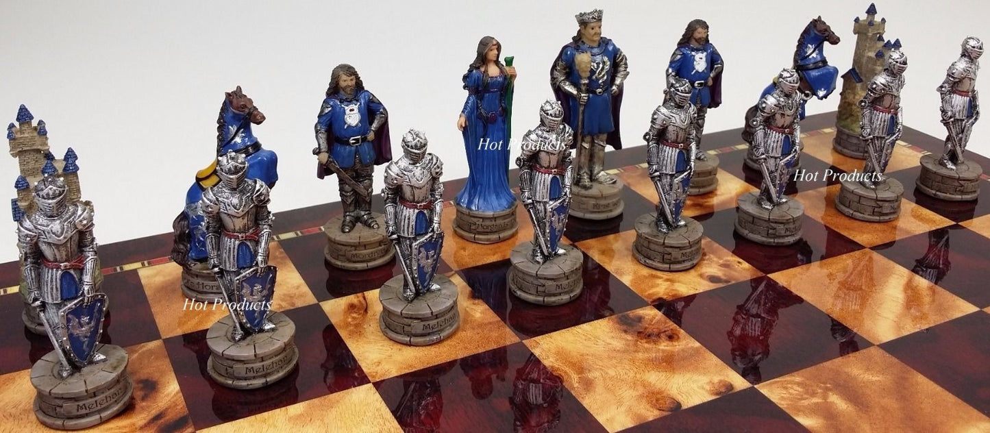 Medieval Times Crusades King Arthur Camelot Knights Chess Set Cherry Color Board