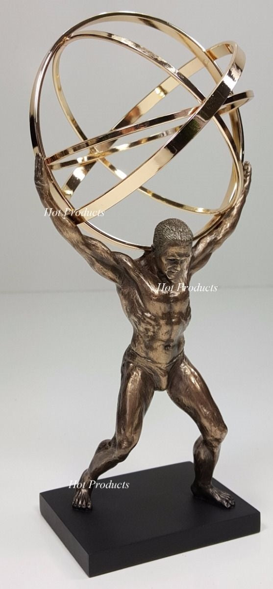 GREEK ATLAS GOD W Celestial Armillary Sphere Desktop Statue Bronze Finish