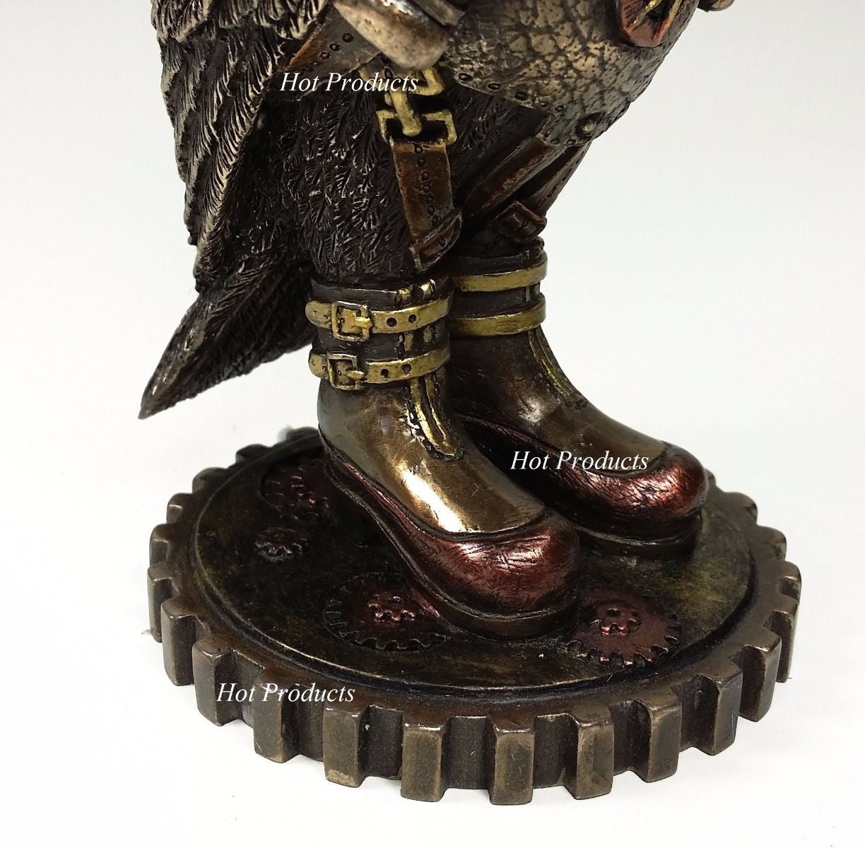 6" STEAMPUNK OWL Bird Goggles Jet pack Gear Stand Statue Figurine Bronze Color