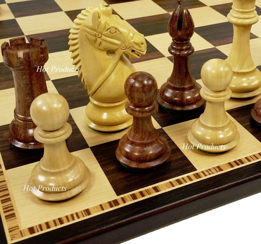 4" Acacia Wood Staunton GIANT BRIDLED Knight Chess Set 17" Ebony & Maple Board