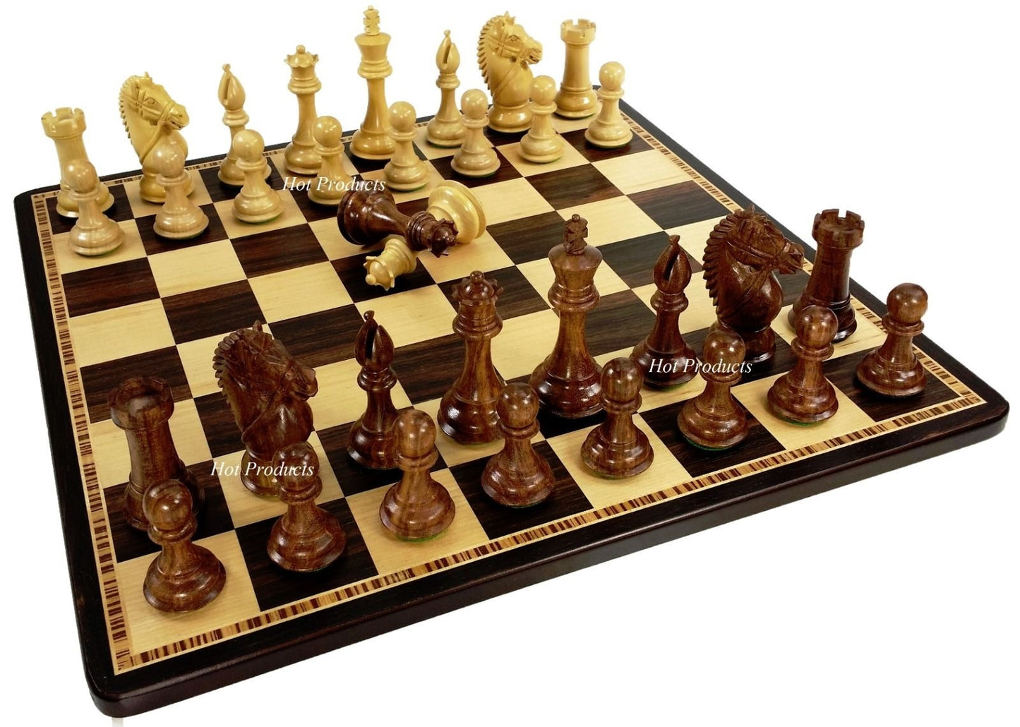 4" Acacia Wood Staunton GIANT BRIDLED Knight Chess Set 17" Ebony & Maple Board