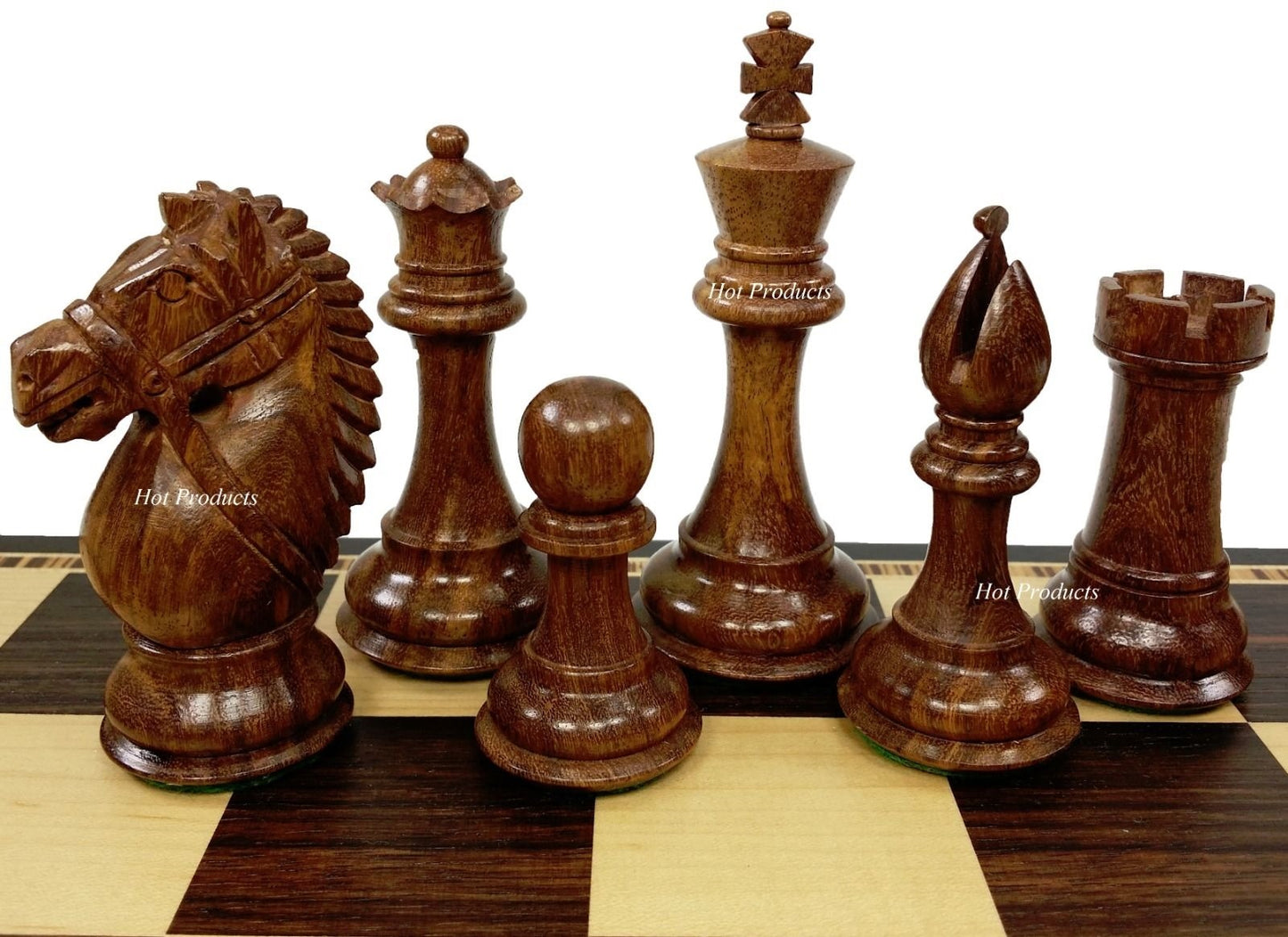 4" Acacia Wood Staunton GIANT BRIDLED Knight Chess Set 17" Ebony & Maple Board