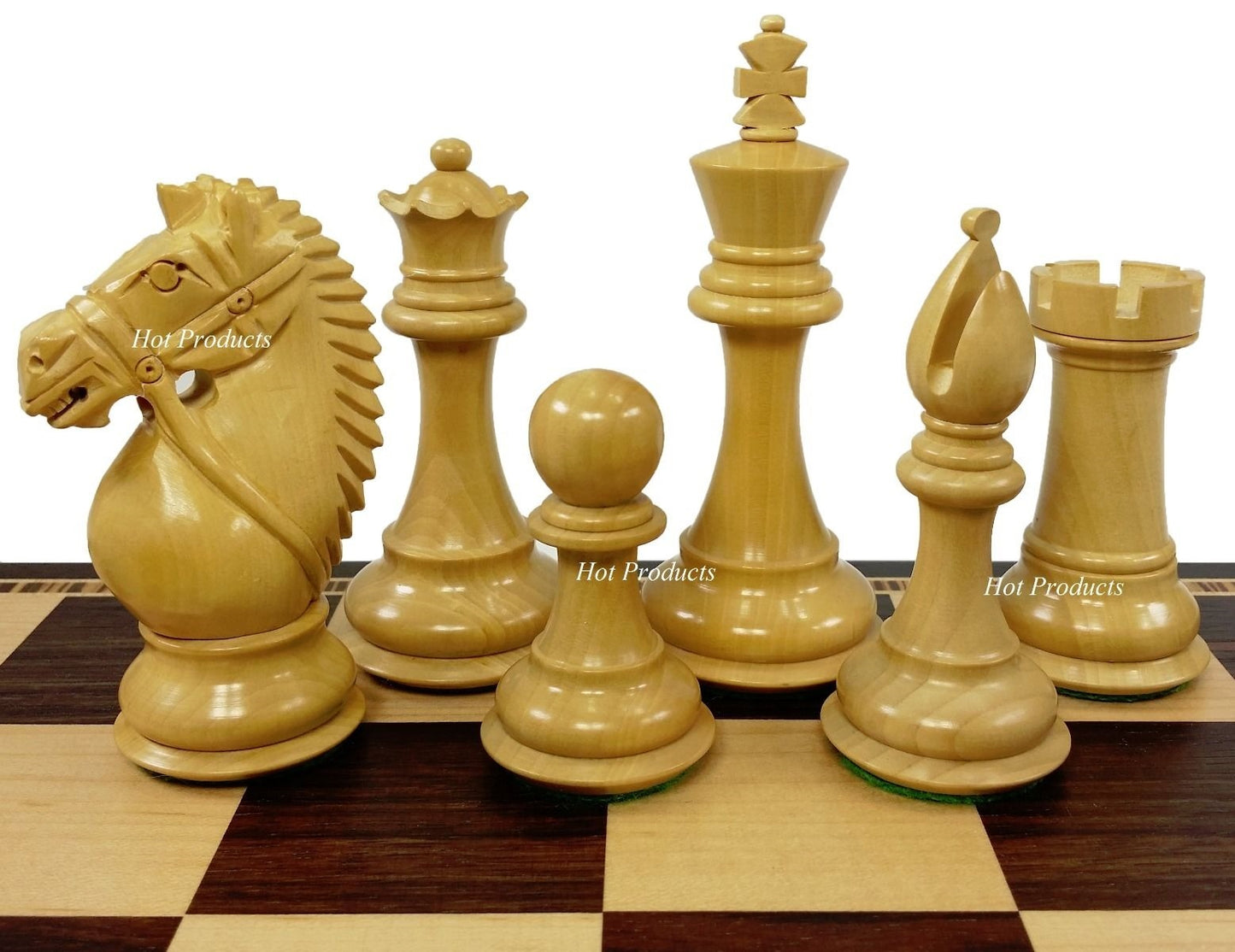 4" Acacia Wood Staunton GIANT BRIDLED Knight Chess Set 17" Ebony & Maple Board