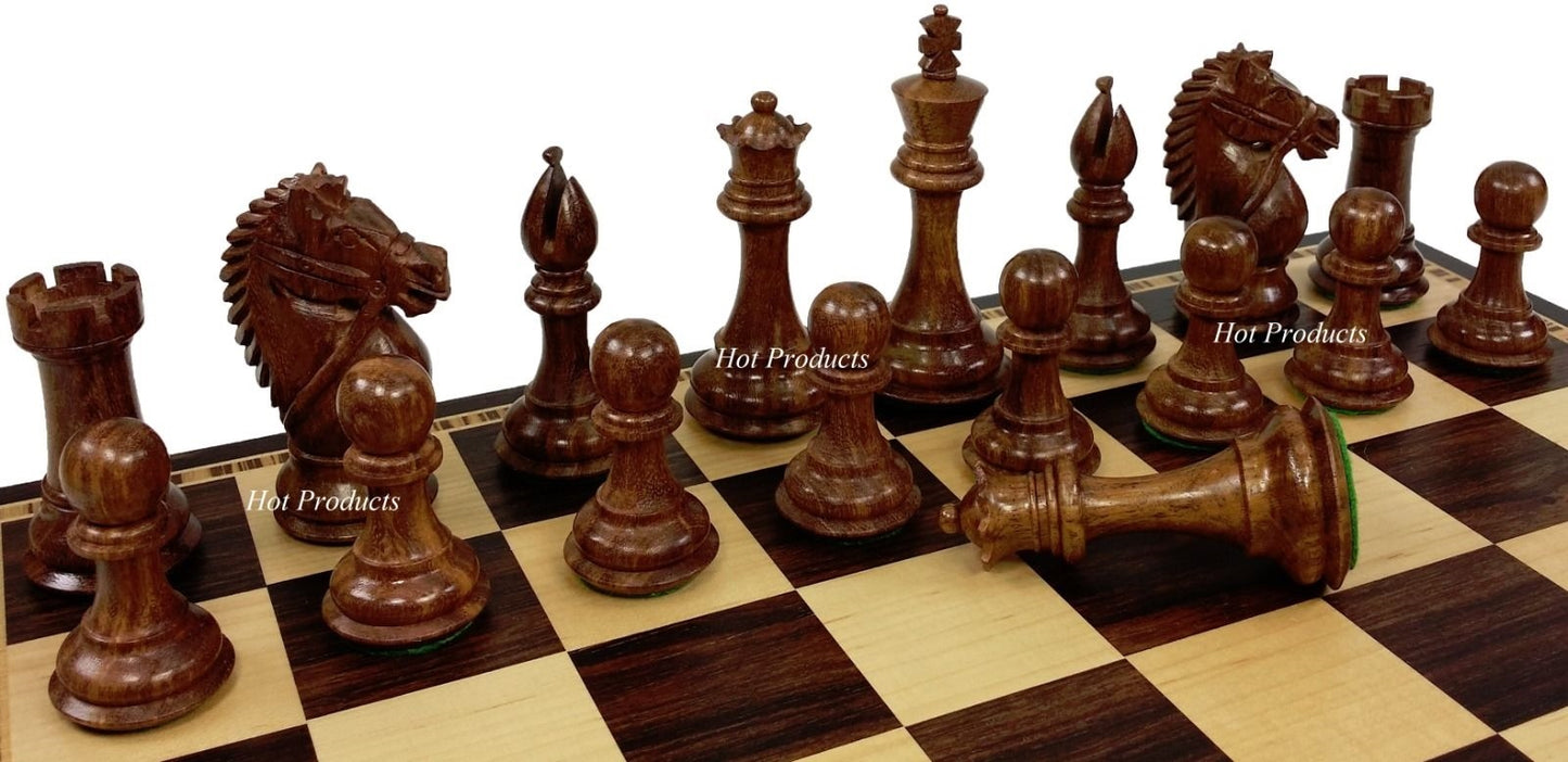 4" Acacia Wood Staunton GIANT BRIDLED Knight Chess Set 17" Ebony & Maple Board