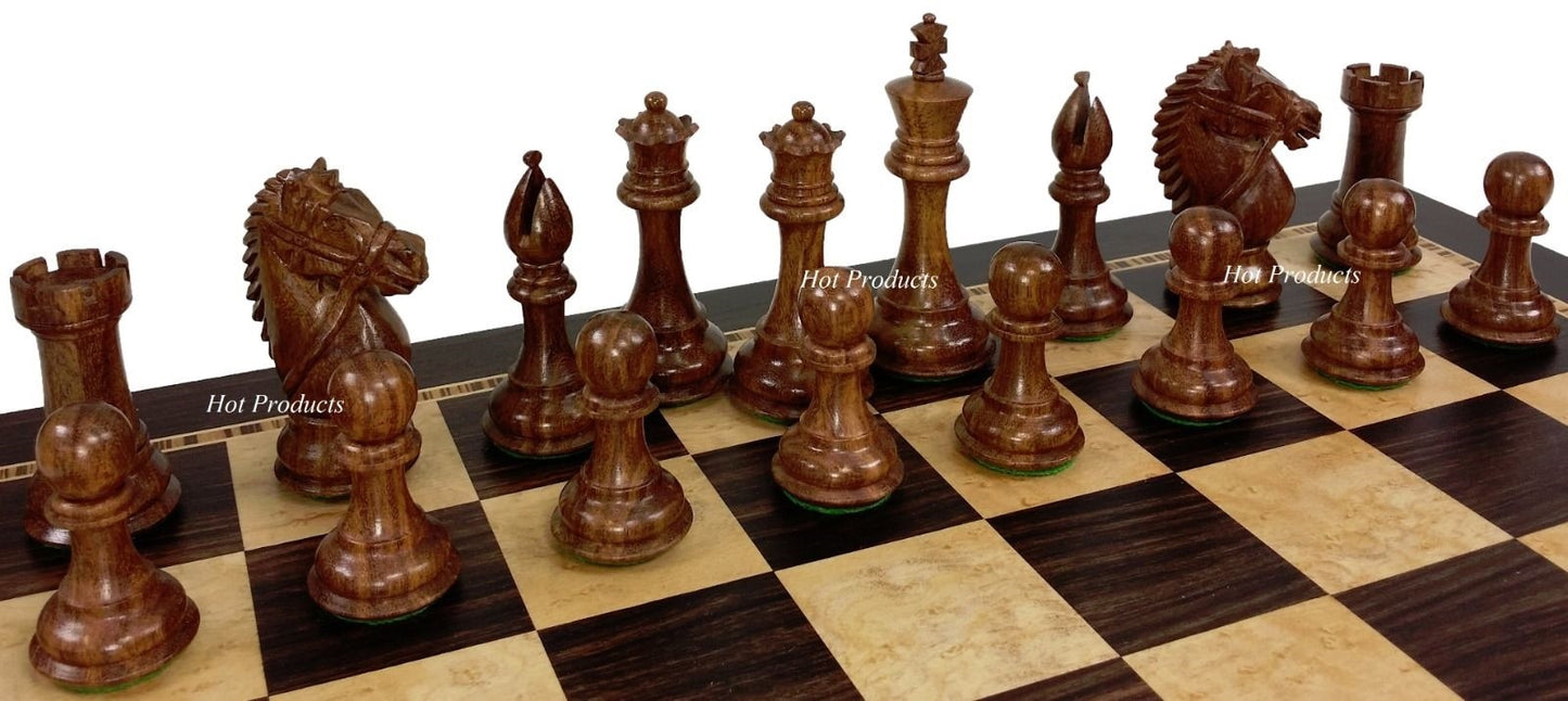 4" King Staunton Acacia BRIDLED Knight Chess Set 20 Ebony & Birdseye Maple Board