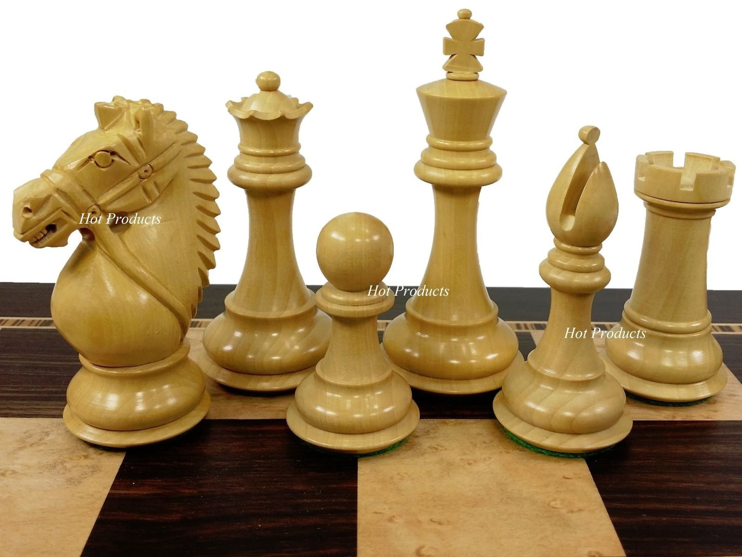 4" King Staunton Acacia BRIDLED Knight Chess Set 20 Ebony & Birdseye Maple Board