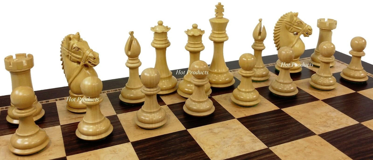 4" King Staunton Acacia BRIDLED Knight Chess Set 20 Ebony & Birdseye Maple Board