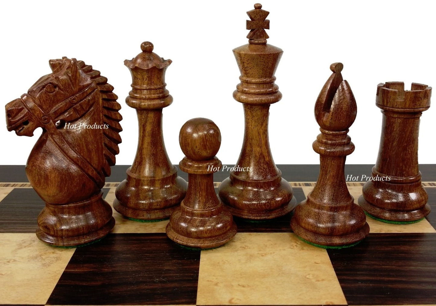 4" King Staunton Acacia BRIDLED Knight Chess Set 20 Ebony & Birdseye Maple Board