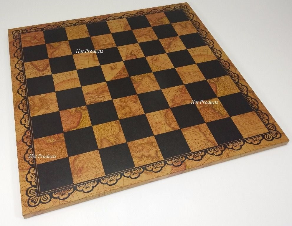 Large 18" Italfama Faux Pressed Leather Chess Board With 2" Squares World Map