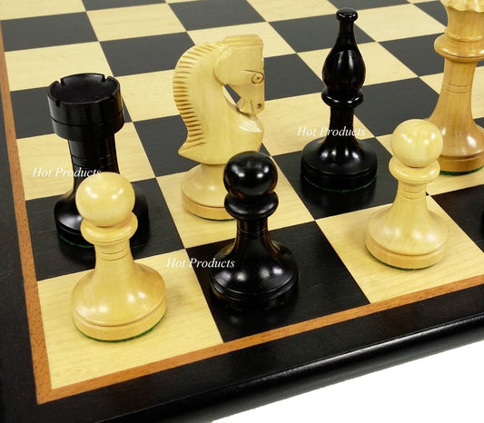 4 Queens Black 3 1/2" King Staunton Wood Chess Set W/ 17" Black & Maple Board