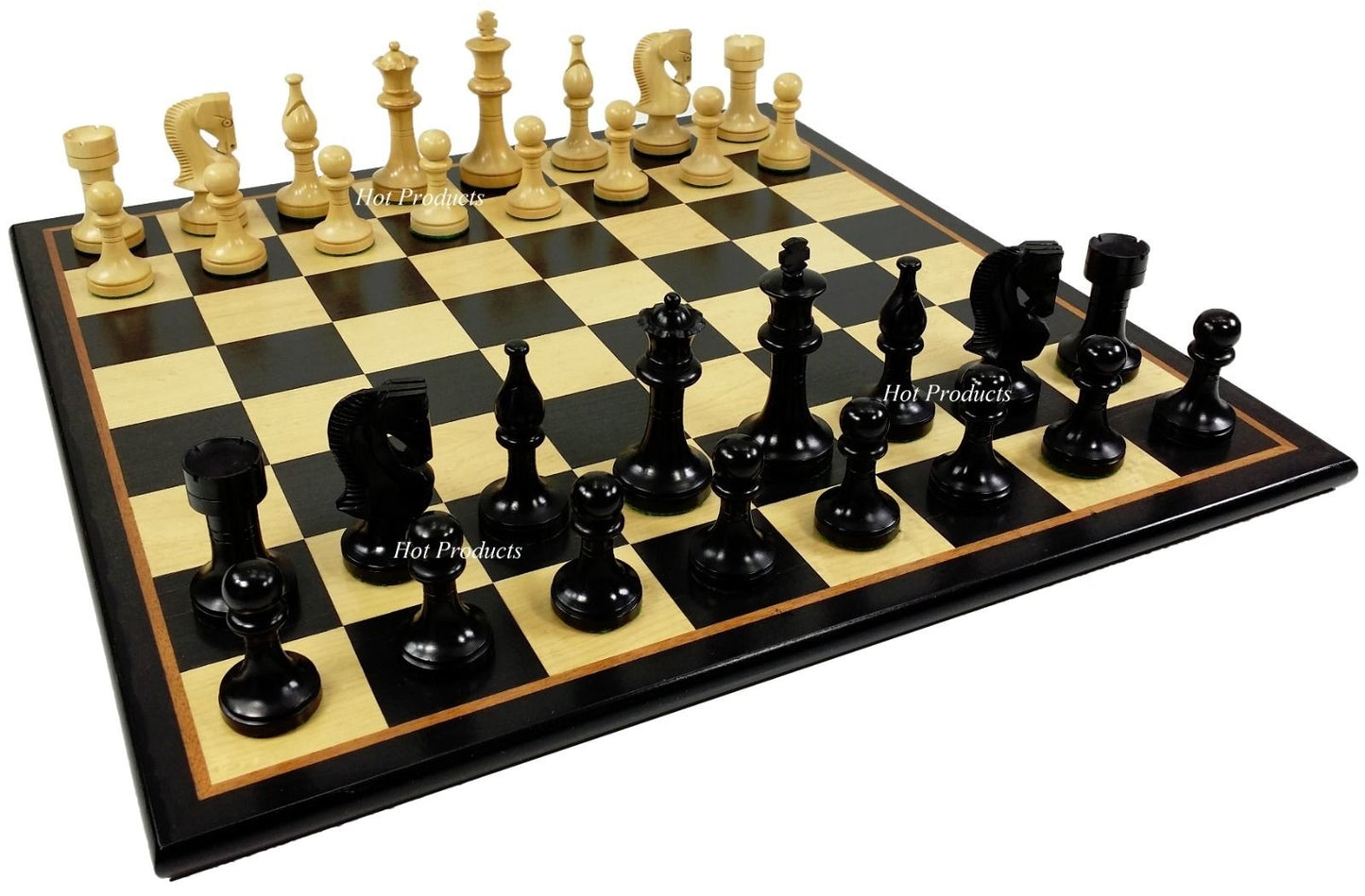 4 Queens Black 3 1/2" King Staunton Wood Chess Set W/ 17" Black & Maple Board