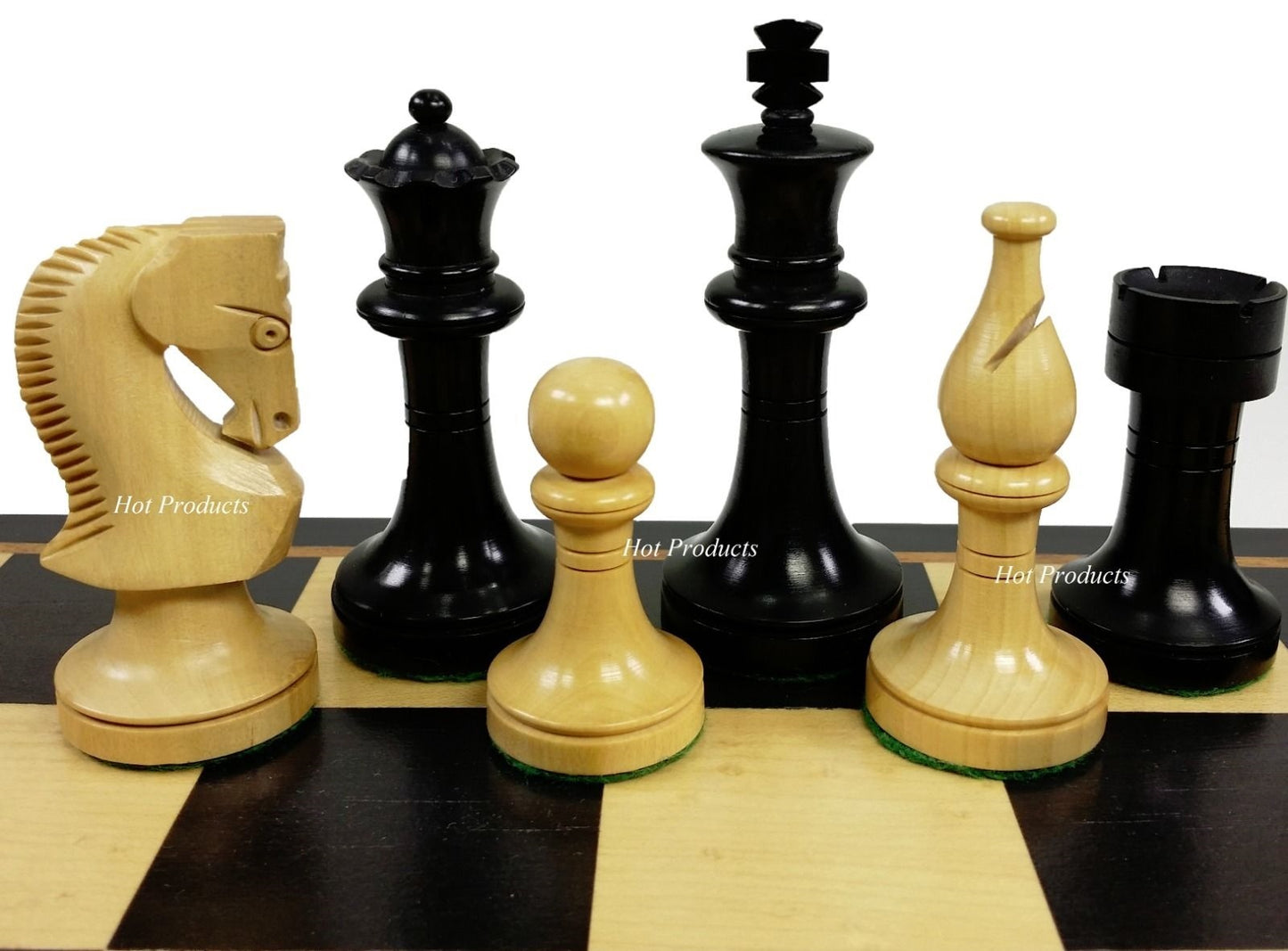 4 Queens Black 3 1/2" King Staunton Wood Chess Set W/ 17" Black & Maple Board