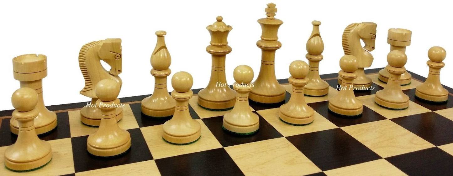 4 Queens Black 3 1/2" King Staunton Wood Chess Set W/ 17" Black & Maple Board