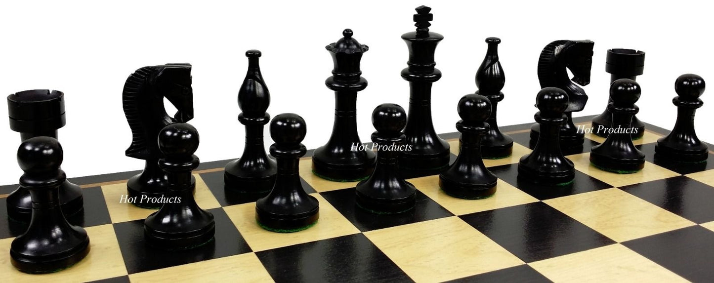 4 Queens Black 3 1/2" King Staunton Wood Chess Set W/ 17" Black & Maple Board