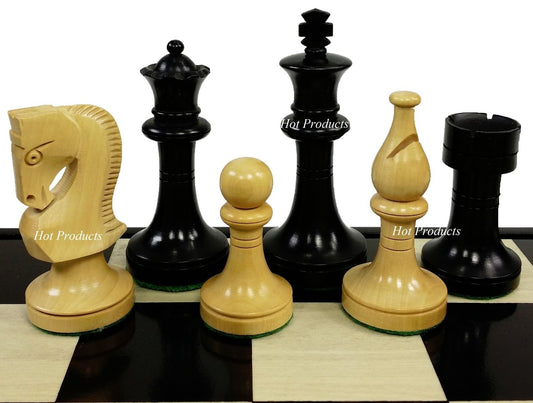 4 QUEENS Black & Natural 3 1/2" King Staunton Chess Men Set - NO BOARD