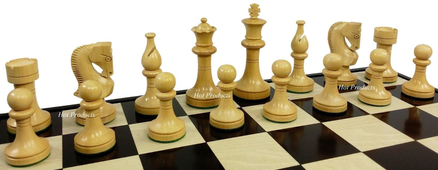4 QUEENS Black & Natural 3 1/2" King Staunton Chess Men Set - NO BOARD