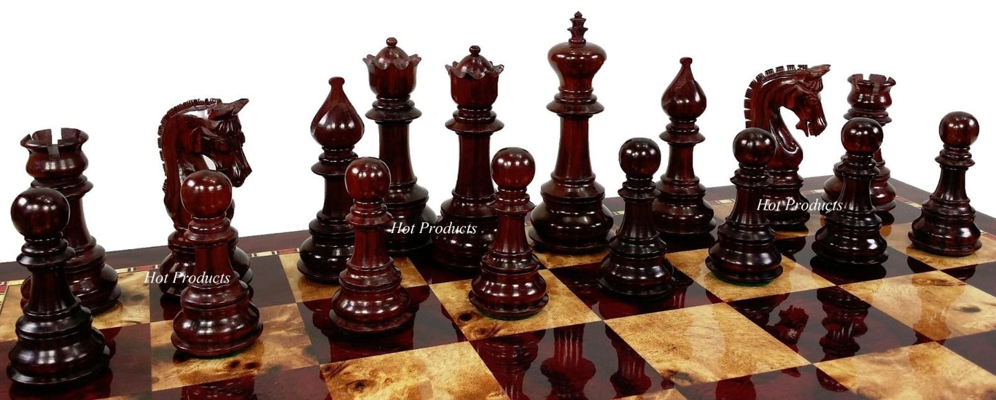 BLOODWOOD & EBONY Large Staunton LUXURY Chess Set Cherry Color Storage Board