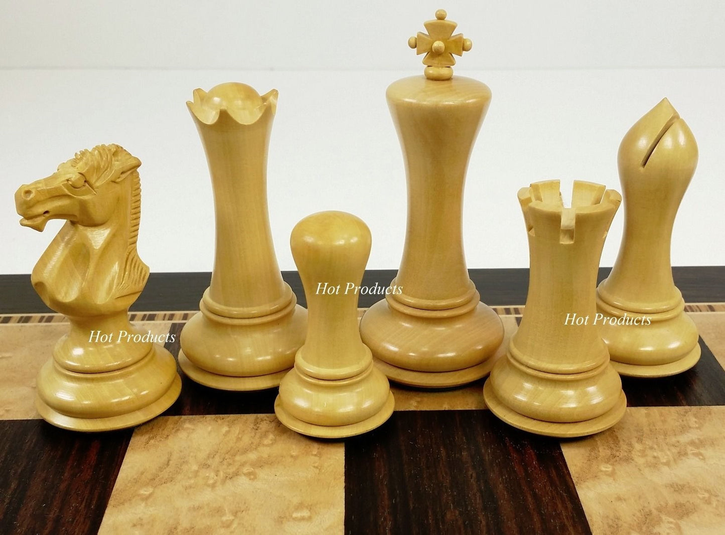 4 Queens Black & Natural Empire Modern Staunton Wood Chess Men Set - NO BOARD