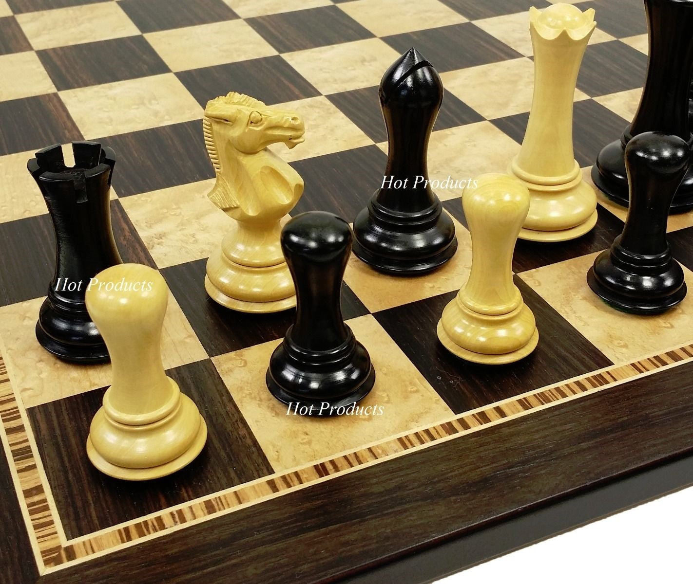 4 Q Black & Natural Empire Modern Staunton Wood Chess Men Set W/ 20