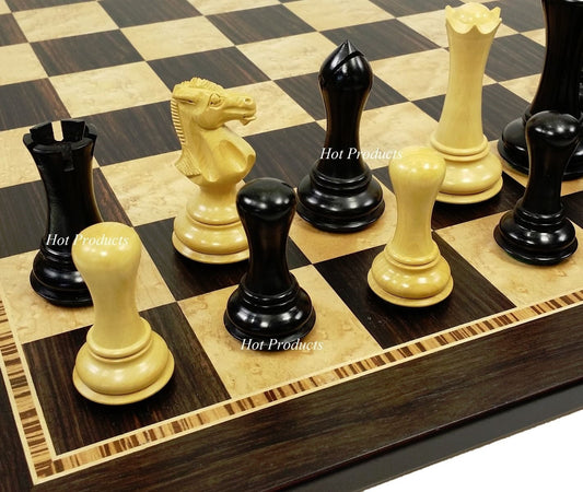 4 Q Black & Natural Empire Modern Staunton Wood Chess Men Set W/ 20" Ebony Board