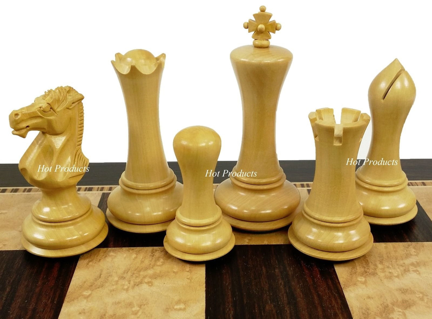 4 Q Black & Natural Empire Modern Staunton Wood Chess Men Set W/ 20" Ebony Board