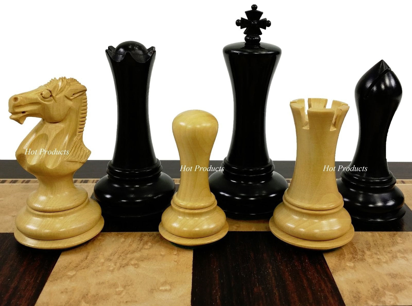 4 Q Black & Natural Empire Modern Staunton Wood Chess Men Set W/ 20" Ebony Board