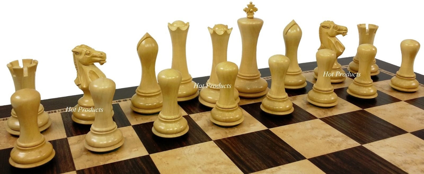 4 Q Black & Natural Empire Modern Staunton Wood Chess Men Set W/ 20" Ebony Board