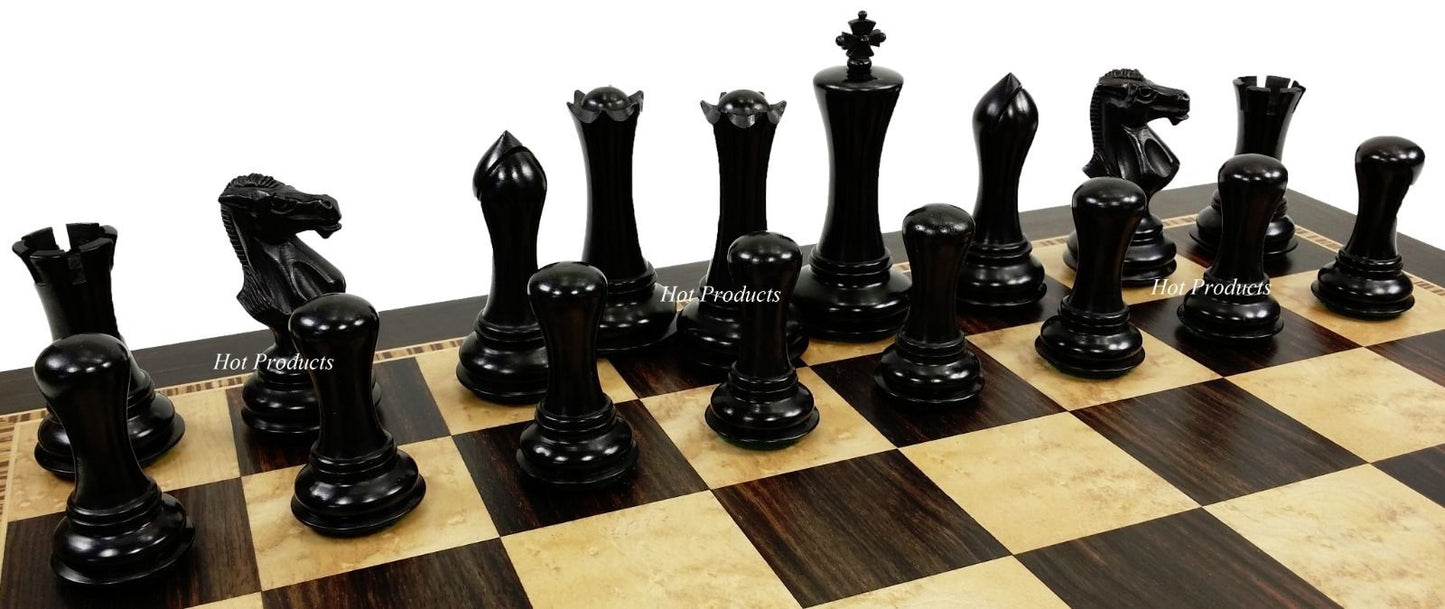 4 Q Black & Natural Empire Modern Staunton Wood Chess Men Set W/ 20" Ebony Board