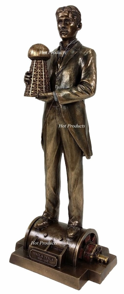 12" Inventor NIKOLA TESLA Holding Wardenclyffe Tower on Induction Motor Statue