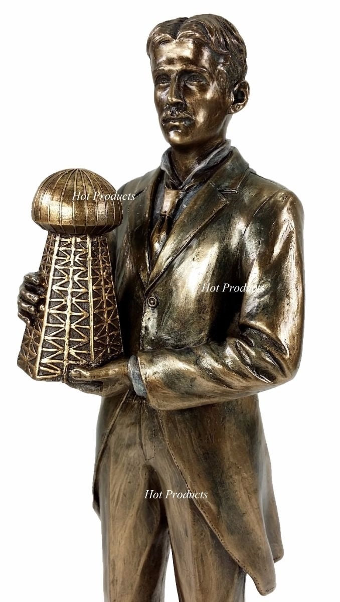 12" Inventor NIKOLA TESLA Holding Wardenclyffe Tower on Induction Motor Statue