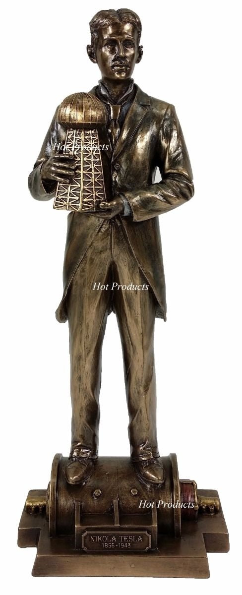 12" Inventor NIKOLA TESLA Holding Wardenclyffe Tower on Induction Motor Statue