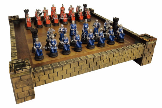 Medieval Times Crusades Warrior Red & Blue Chess Set W/ 17" Castle Board