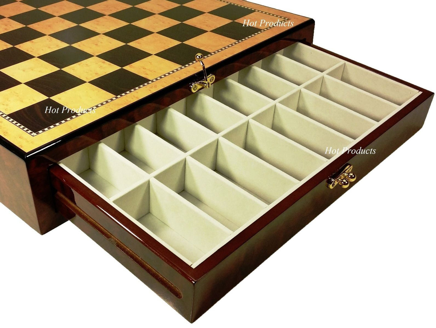 4QN BLACK Opposite Tops Staunton Wood Chess Set W 17" Walnut Color Storage Board