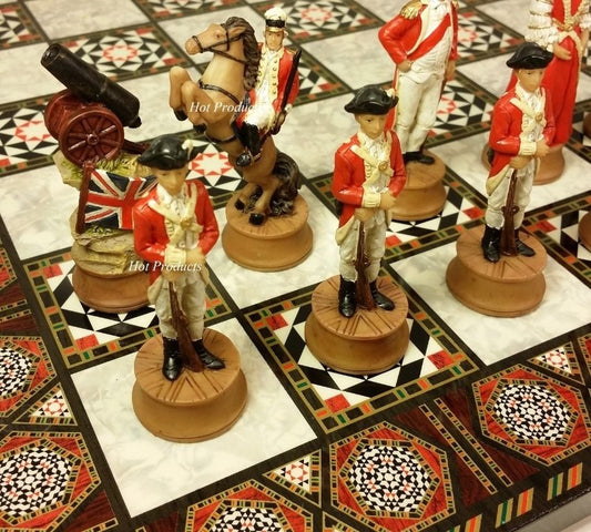 American Revolutionary War Chess Set W/ 17" Mosaic Color Board Independence