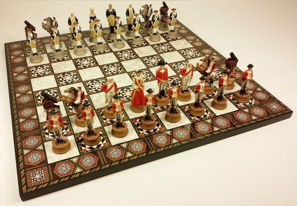 American Revolutionary War Chess Set W/ 17" Mosaic Color Board Independence