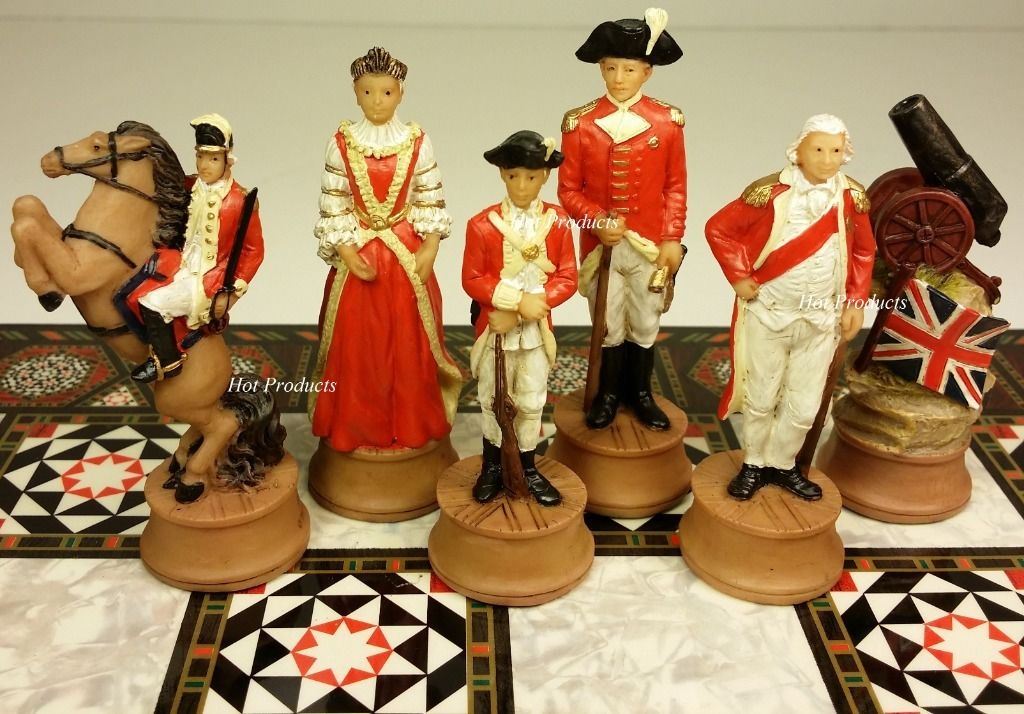 American Revolutionary War Chess Set W/ 17" Mosaic Color Board Independence