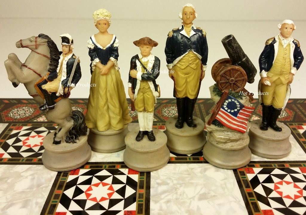 American Revolutionary War Chess Set W/ 17" Mosaic Color Board Independence