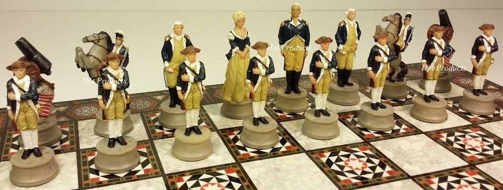 American Revolutionary War Chess Set W/ 17" Mosaic Color Board Independence