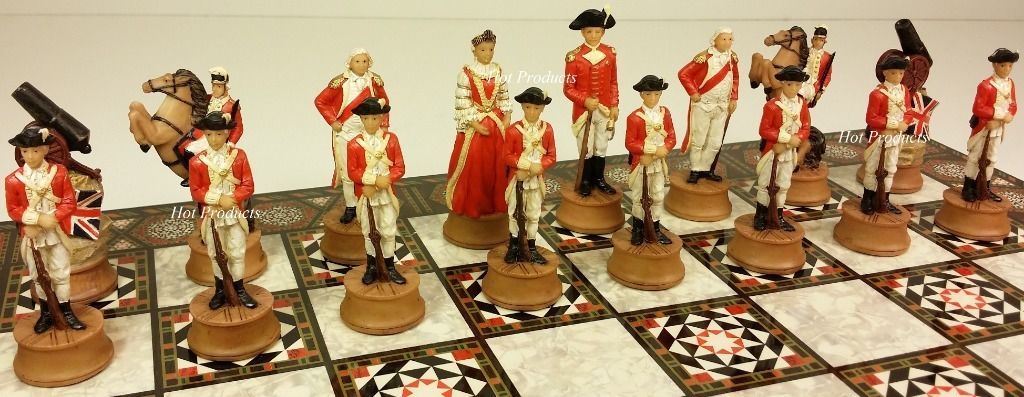 American Revolutionary War Chess Set W/ 17" Mosaic Color Board Independence