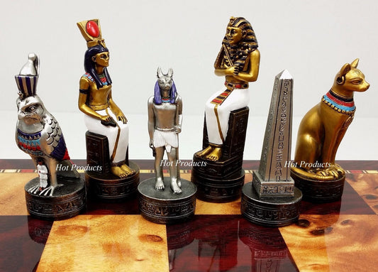Egyptian Anubis Anubis Chess Men Set Gold & Silver W/ Color Accents - NO Board