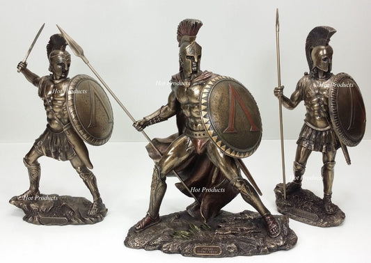 SET OF 3  SPARTAN GREEK LEONIDAS & WARRIOR W/ SWORD & SPEAR Statue Sculpture