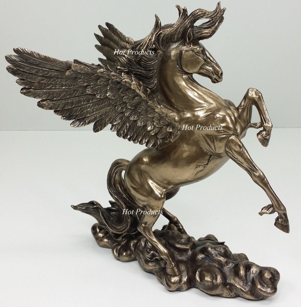 11" Pegasus Horse Rearing Greek Mythology Statue Sculpture Bronze Finish