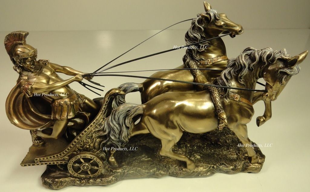 ROMAN GLADIATOR CHARIOT Sculpture Statue Antique Bronze Color