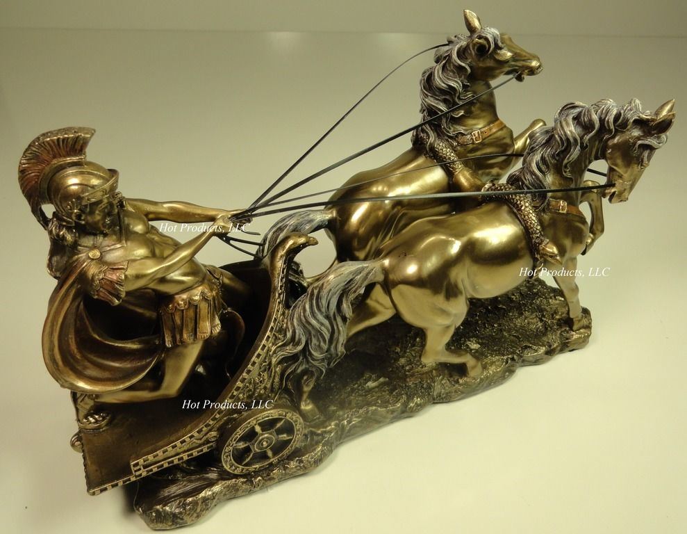 ROMAN GLADIATOR CHARIOT Sculpture Statue Antique Bronze Color