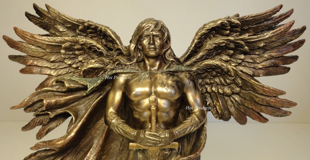 Six Winged Seraphim Guardian Angel W Serpent Sculpture Statue Bronze Finish