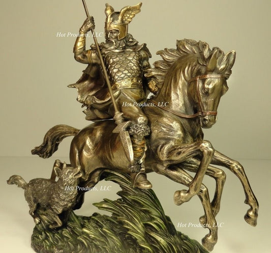 11" Odin Riding Sleipnir 8 Legged Horse Norse Mythology God Statue Bronze Finish