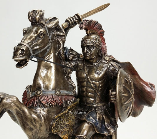 13" Alexander The Great on Horse Greek King Statue Bronze Finish Sculpture